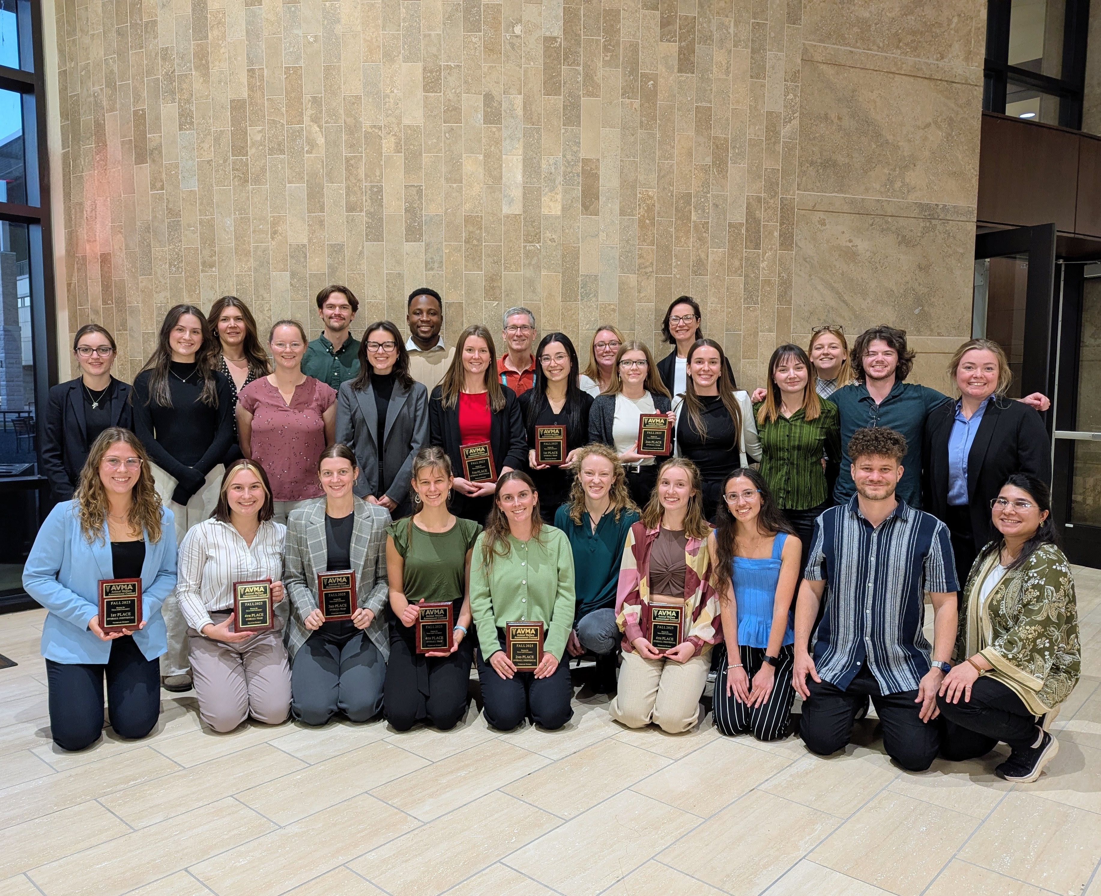Students and mentors from the University of Guelph, OVC and AVC  at the 2025 AVMA Animal Welfare Assessment Contest (AWJAC) at Texas A&M Nov 8,9, 2025