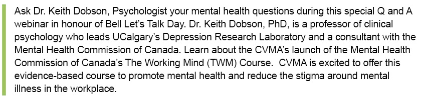 Q and A Webinar with Dr. Keith Dobson, Psychologist in Honour of Bell Let's Talk Day